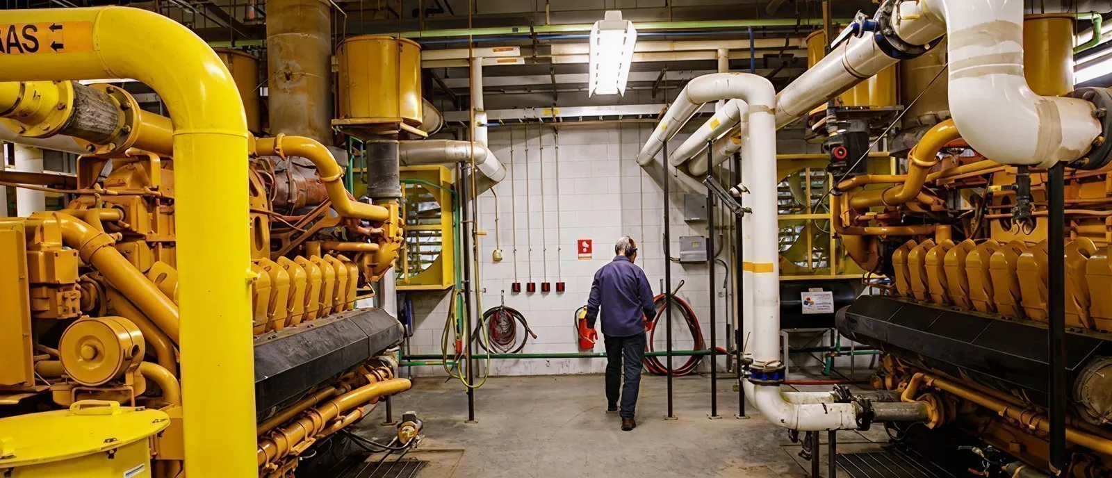 A Casella worker inspects machines monitoring GHG emissions.