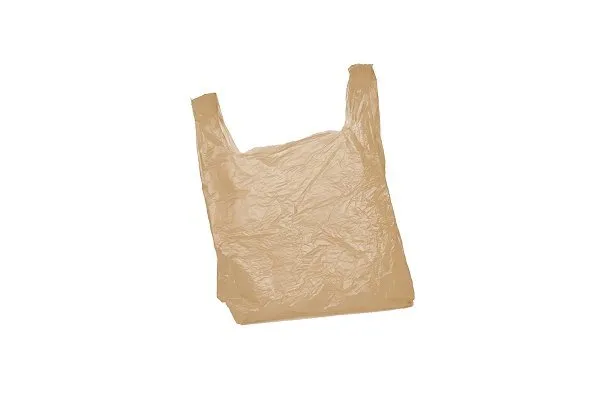 Plastic shopping bag with a red prohibition symbol over it, indicating that plastic bags are not allowed for recycling. 