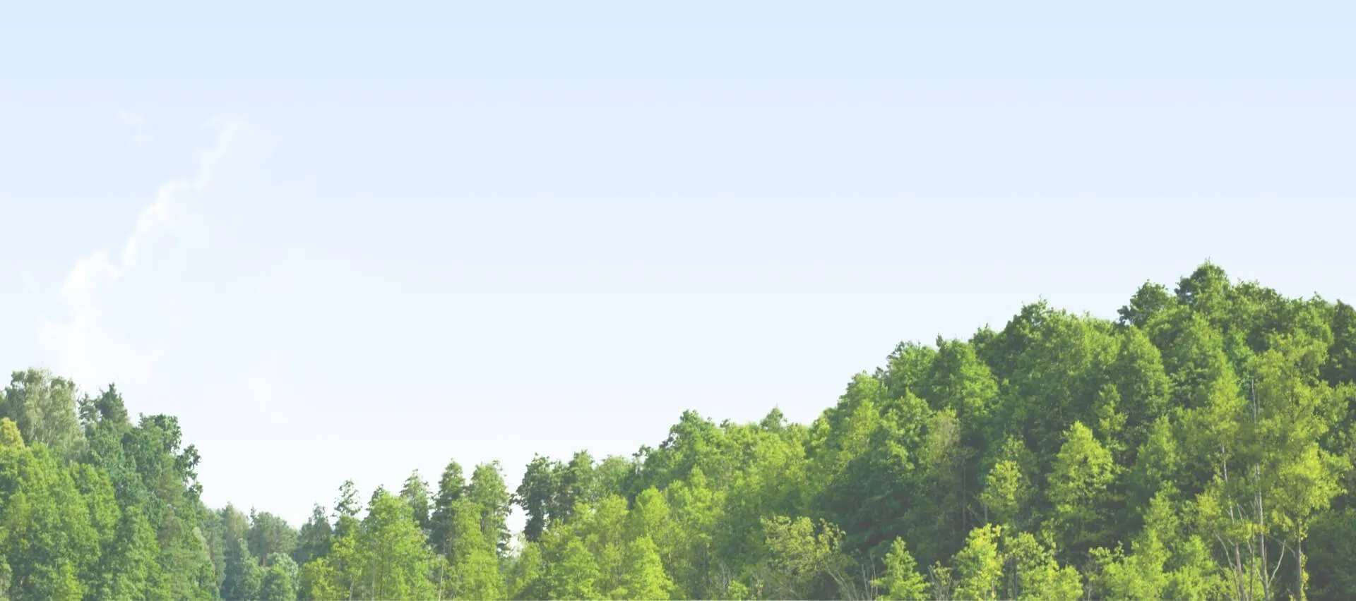 Green forested hills beneath a pale blue sky with light clouds.